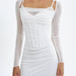 Elegant Sheer Corset Long Sleeve Maxi Dress