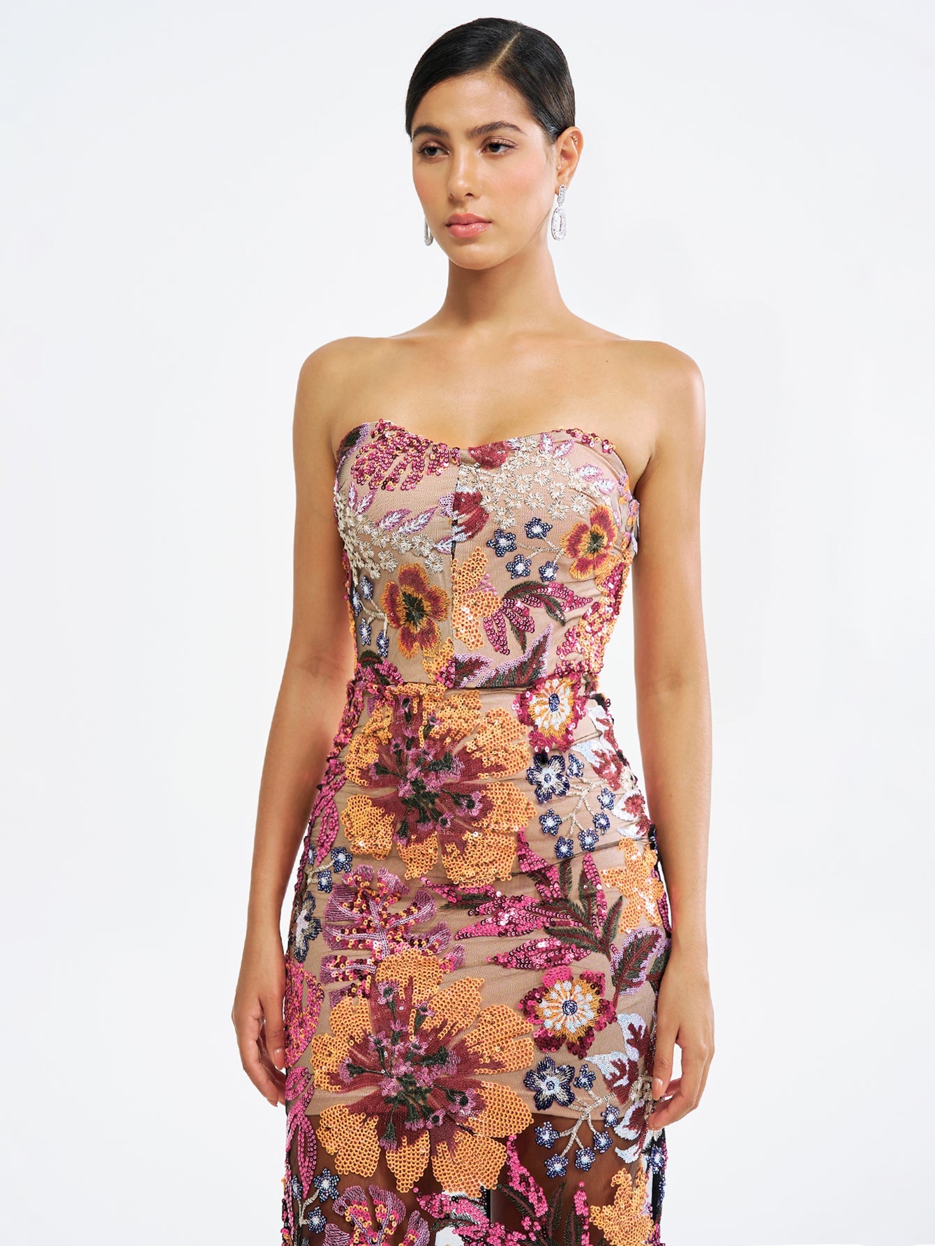 Sequin Embroidered Strapless Gown - Sparkling & Elegant