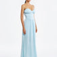 Strapless V Neck Pleated Corset Maxi Party Dress