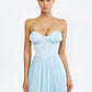 Strapless V Neck Pleated Corset Maxi Party Dress