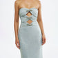 Sparkling  Strapless Maxi Dress with Cutouts and Crystals