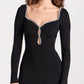 Knit Mini Dress with Crystal Embellished Neckline