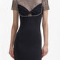 Pearl-Embellished Mesh-Overlay Sheath Dress
