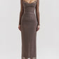Elegant Sheer Corset Long Sleeve Maxi Dress