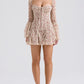 Lace Long Falre Sleeve Pleated Print Mini Dress