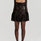 Lace Long Falre Sleeve Pleated Print Mini Dress