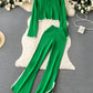 Contrast Knit Sweater & Elastic Waist Slit Pant 2 Piece Lounge Set