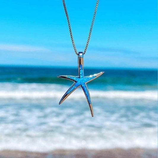 Fascinating Blue Opal Starfish Necklace with Elegant Silver Jewelry