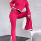 Contrast Knit Sweater & Elastic Waist Slit Pant 2 Piece Lounge Set