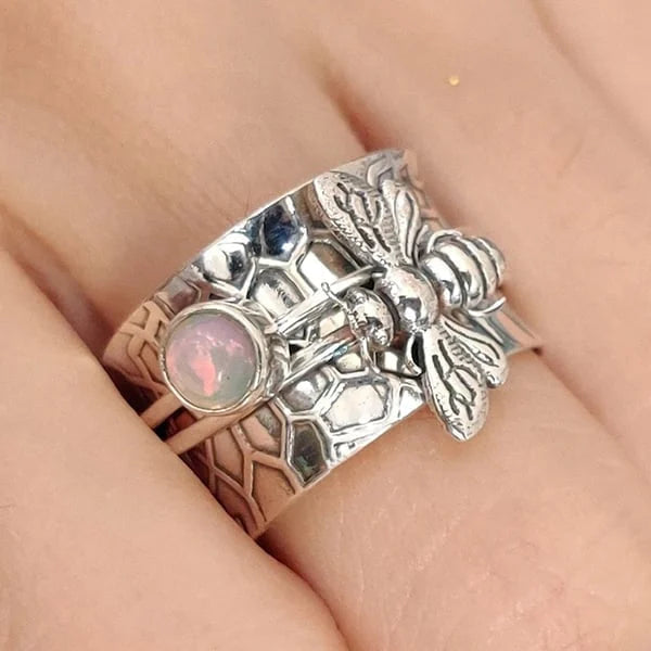 Ethereal Bee Gemstone Meditation Spinner Ring