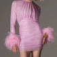 Lilac Feathered Mini Dress for Bold and Glamorous Look