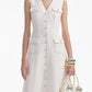 Sleeveless V-Neck Midi Dress with Pearl Buttons