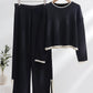 Contrast Knit Sweater & Elastic Waist Slit Pant 2 Piece Lounge Set