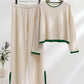 Contrast Knit Sweater & Elastic Waist Slit Pant 2 Piece Lounge Set