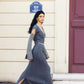 Cable Knit V-Neck Cropped Sweater with Split Skirt