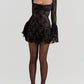 Lace Long Falre Sleeve Pleated Print Mini Dress