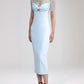 Pearl-Embellished Mesh-Overlay Sheath Dress