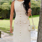Sleeveless Button Down Knit Maxi Dress in Cream