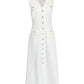 Sleeveless V-Neck Midi Dress with Pearl Buttons