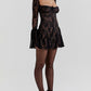 Lace Long Falre Sleeve Pleated Print Mini Dress