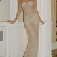 Glitter Mesh Gown with Ruched Bodice
