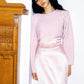 Cable Knit Cropped Loose Crewneck Long Sleeve Sweater