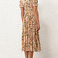 Elegant Floral Pleated Midi Dress