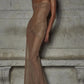 Glitter Mesh Gown with Ruched Bodice
