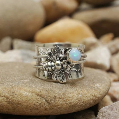 Ethereal Bee Gemstone Meditation Spinner Ring