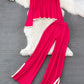 Contrast Knit Sweater & Elastic Waist Slit Pant 2 Piece Lounge Set