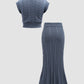 Cable Knit V-Neck Cropped Sweater with Split Skirt
