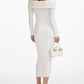 Off-the-Shoulder Ribbed Knit Dress with Black Buttons