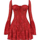 Lace Long Falre Sleeve Pleated Print Mini Dress