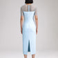 Pearl-Embellished Mesh-Overlay Sheath Dress