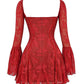 Lace Long Falre Sleeve Pleated Print Mini Dress