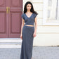 Cable Knit V-Neck Cropped Sweater with Split Skirt