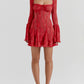 Lace Long Falre Sleeve Pleated Print Mini Dress
