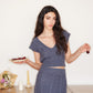 Cable Knit V-Neck Cropped Sweater with Split Skirt