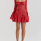Lace Long Falre Sleeve Pleated Print Mini Dress