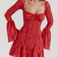 Lace Long Falre Sleeve Pleated Print Mini Dress