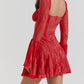 Lace Long Falre Sleeve Pleated Print Mini Dress