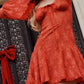 Lace Long Falre Sleeve Pleated Print Mini Dress