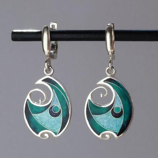 Charming Vintage Silver Earrings Adorned with Stunning Blue Enamel Design