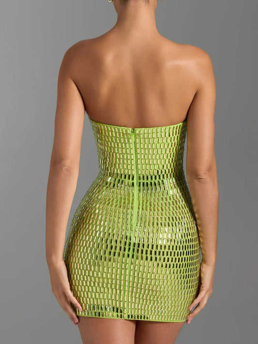 Glamorous Lime Green Bodycon Dress with Gold Sequins for Night Out