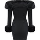 Luxurious Fur Collar Trimmed Dress