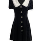 Peter Pan Collar Button Front Velvet Dress