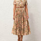Elegant Floral Pleated Midi Dress