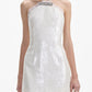 Sequined Halter Mini Dress with Crystal Bow Detail