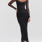 Elegant Sheer Corset Long Sleeve Maxi Dress