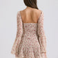 Lace Long Falre Sleeve Pleated Print Mini Dress
